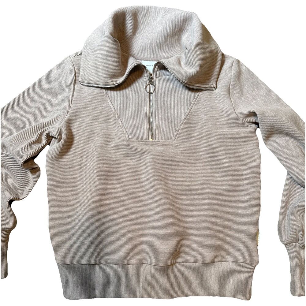 VARLEY Vine Womens Half-Zip Pullover Small Beige Ottoman Knit Designer Cozy Luxe
